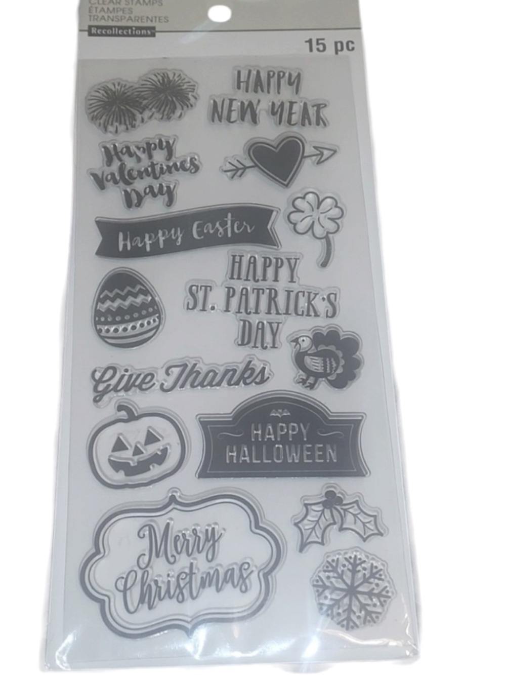 RECOLLECTIONS clear stamps happy Halloween  merry Christmas... 15 pc new